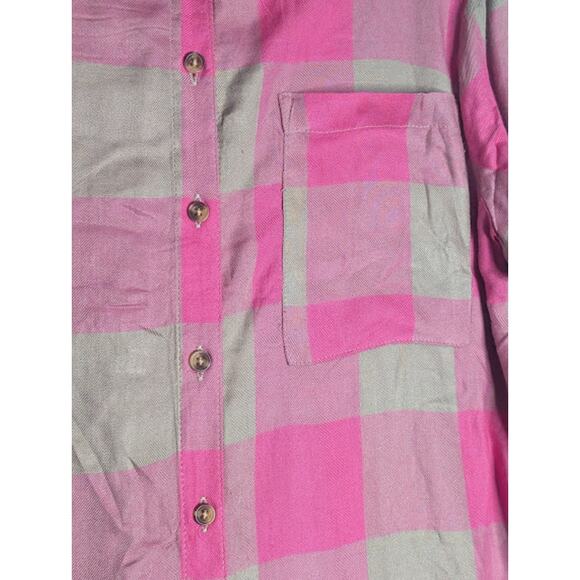 ROCKMANS womens pink tan plaid button down shirt sized 10 NWT Cabincore - Picture 5 of 7